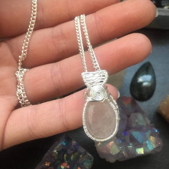 •sold• Rose Quartz Crystal Silver Necklace Handmade - Picture 6 of 9
